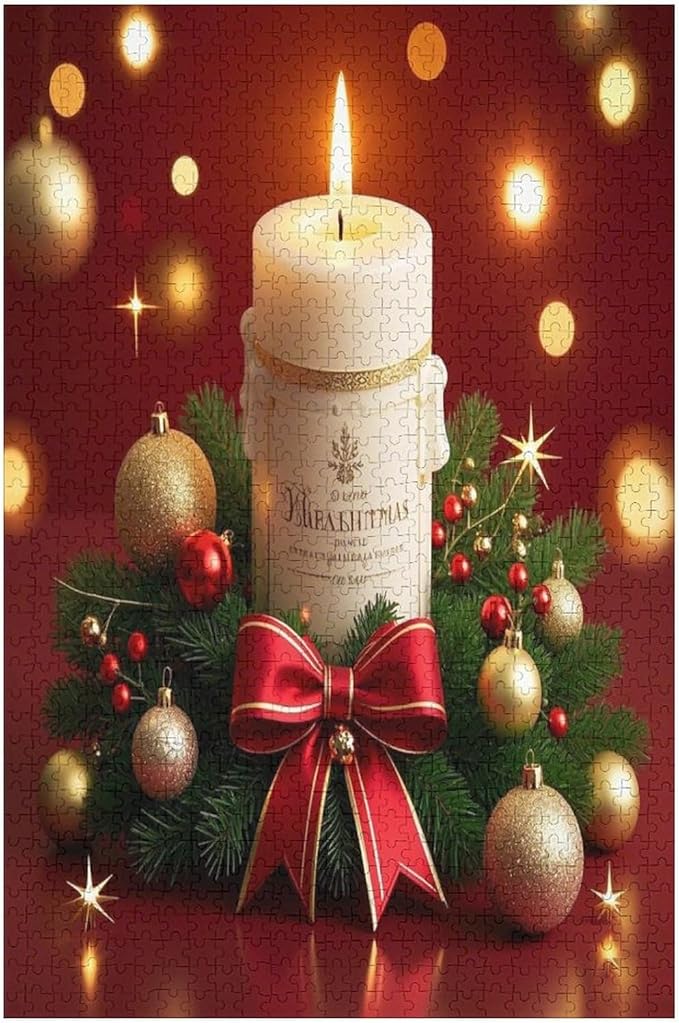 Christmas Atmosphere Candle Light, Merry Christmas Wooden Puzzle 1000 Pieces Jigsaw Puzzles for Adults Puzzle Educational Toys Challenging Fun Games Gifts for Elders Kids Family and Friends