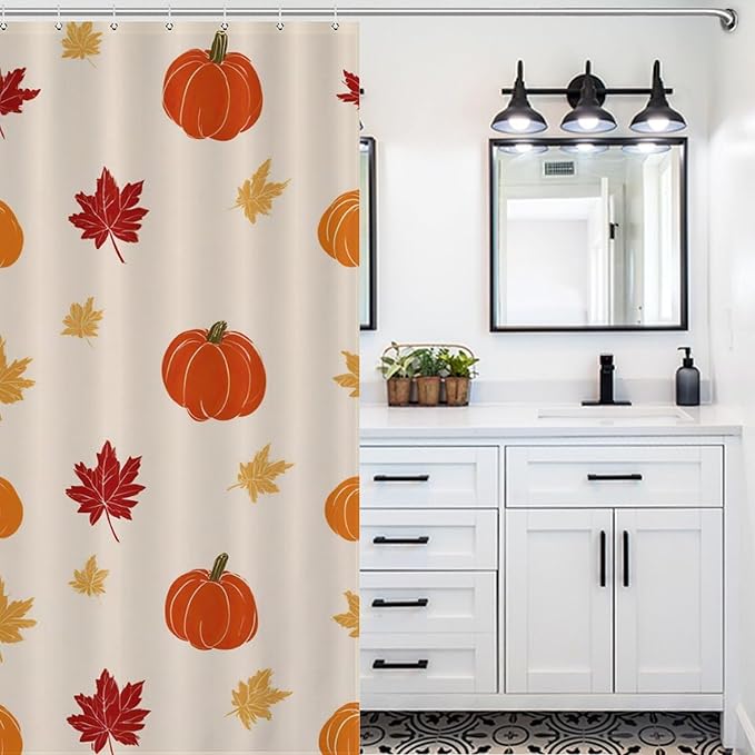Fall Thanksgiving Pumpkin Shower Curtain Waterproof Washable Fabric Bathroom Shower Curtains for Bathroom Decorations Home Indoor Decor 72x72Inch