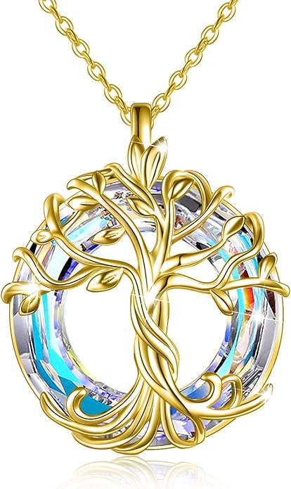 TOUPOP Tree of Life Necklace 925 Sterling Silver Family Tree Pendant Austrian Crystal Jewelry Valentines Day Birthday Gifts for Women Mom Wife Her