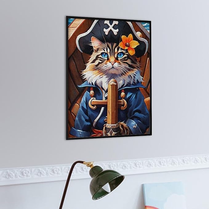 Wooden Puzzle - Classic Pirate Cat Leader Jigsaw Puzzles，Wooden Puzzles for Adults 300 Pieces Challenge Puzzles，Educational Games，Family Puzzles，Unique Gifts for Wall Art