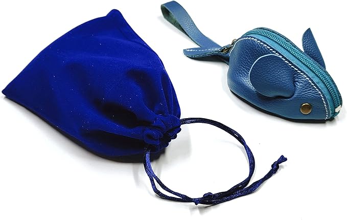 Genuine Leather Mouse Coin Purse Wallet, Womens Change Purse with Zipper, Cute Soft Leather Coin Pouch Mini Size (Blue)