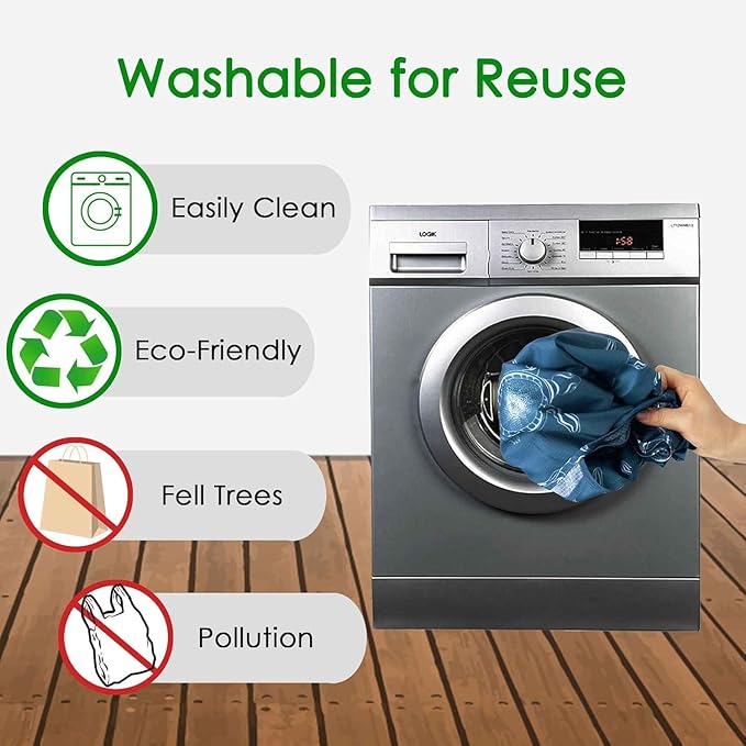 BeeGreen Reusable Grocery Bags Flowers Reusable Kitchen Bags Bulk Foldable-Machine Washable with Zipper Storage Pouch 6 Packs