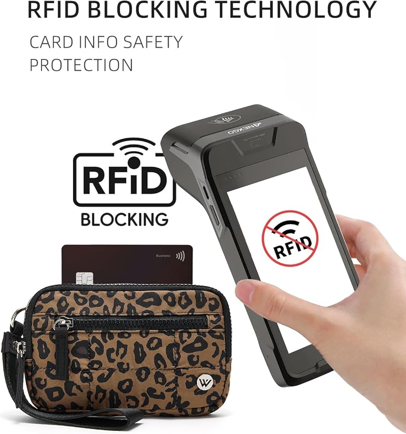 WESTBRONCO Wristlet Wallets for Women Nylon Quilted RFID Wallet with 3 Zipper Purse for Travel