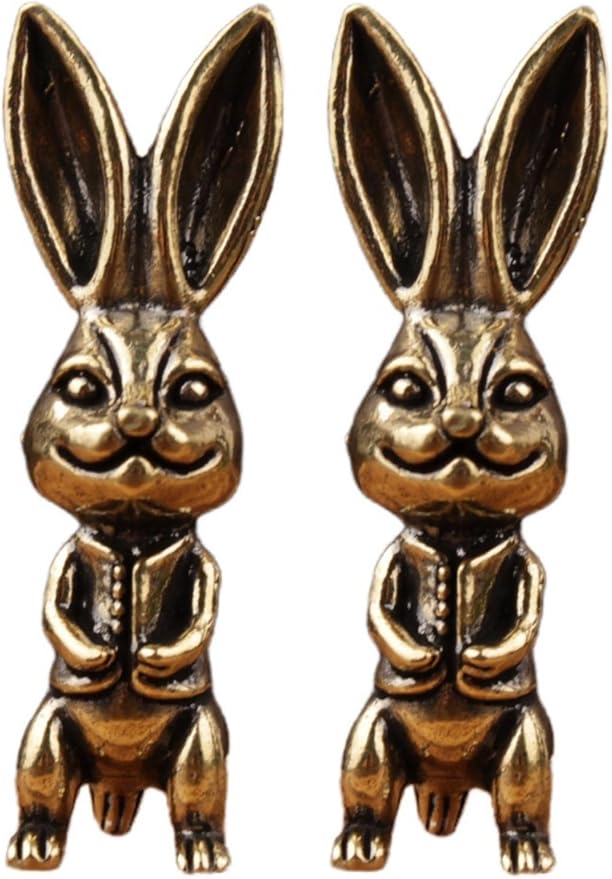 Brass Animals Figurine Decorative,Solid Copper Decorations,Metal Statue,Pure Brass Mr. Long Eared Rabbit Statue, Exquisite Decor Figurine，Ideal Decor for Home, Office, or Café