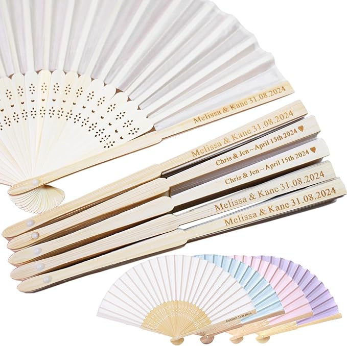30 Pcs Personalized Cream Hand Fans for Wedding, Custom Engraved Silk Fans Folding Hand Fans, Summer Wedding Fans, Custom Wedding Party Favor Bridal Shower Gifts Baby Shower Favors