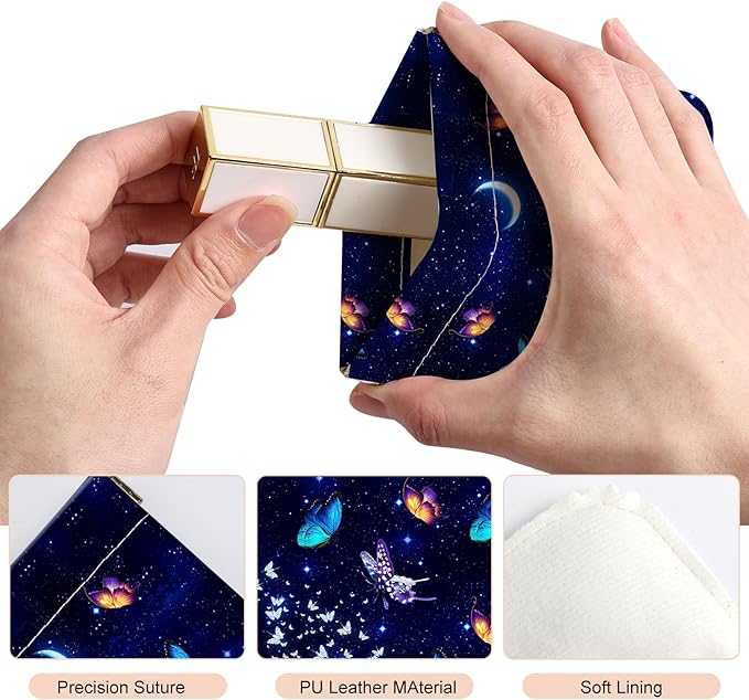 2Pcs PU Leather Small Squeeze Coin Purse Pouch Mini coin Bag Unique And Cute Wallet Cosmetic Bags Change Bag For Women Girls Men Blue Stars And Butterflies