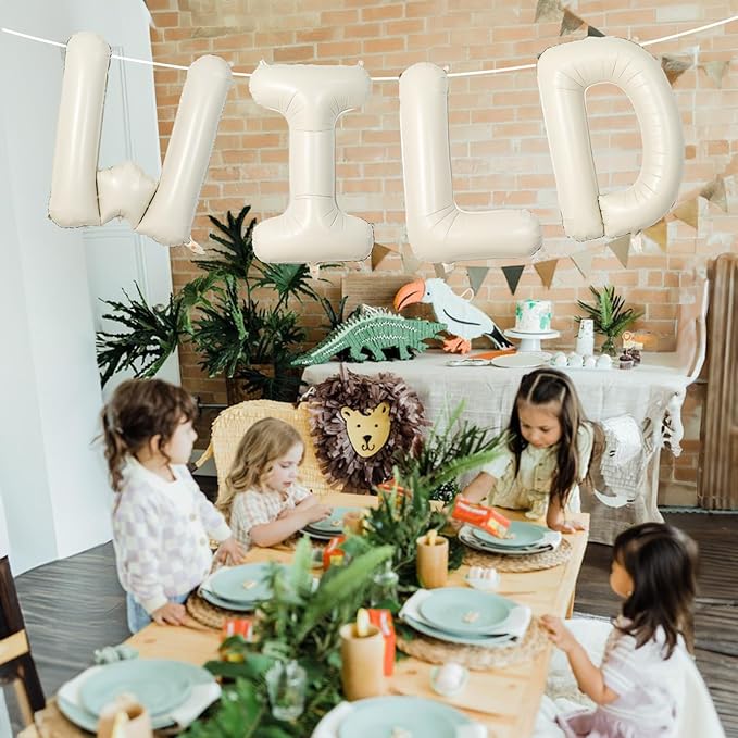 Beige WILD Balloons for Wild One Party Decorations, 40 Inch Cream White Sand WILD Balloon Letters, Ivory Alphabet WILD Balloon for Kids Boys Girls Two Wild Birthday Baby Shower Party Decorations