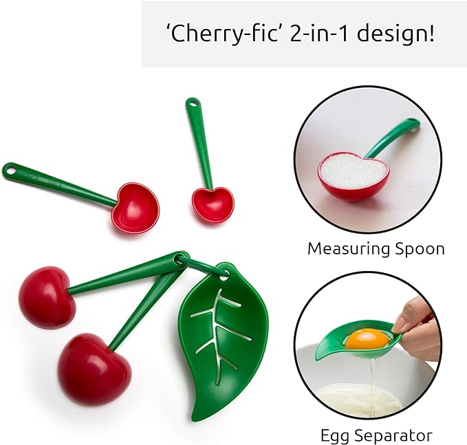 OTOTO Measuring Cups Set - Teaspoons for Dry & Liquid Ingredients, BPA-free & Dishwasher Safe, Funny Gifts, Baking Accessories, Unique Kitchen Gadgets (Mon Cherry)