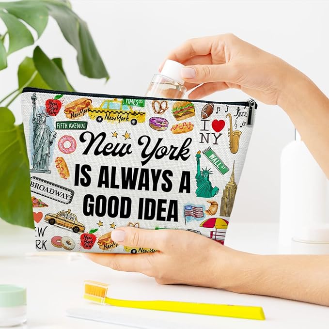 Funny New York Travel Makeup Bag, City Themed and Trip Gifts Favors, Travel Lover Gift for Women Her, Cosmetic Bag for Holiday Trip Vacation, New York Is Always A Good Idea
