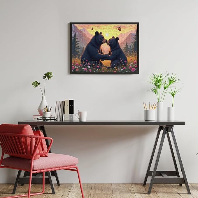 Wooden Puzzle - Two Playful Black Bears Wooden Puzzles for Adults 500 Pieces Challenge Puzzles，Educational Games，Family Puzzles，Unique Gifts for Wall Art ，Funny Puzzles