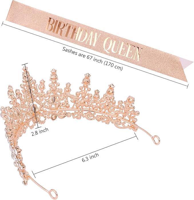 COCIDE BIRTHDAY QUEEN Birthday Sash for Women Tiaras for Girls Happy Birthday Decorations Set Rhinestone Headband Sashes Hair Accessories Glitter Crown for Party Supplies