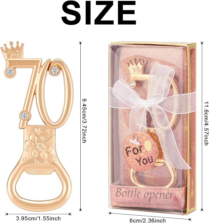 70th Birthday Party Favors - 12 Pack Rose Gold Bottle Opener Set, Wedding Souvenirs, Theme Party Supplies with Gift Box
