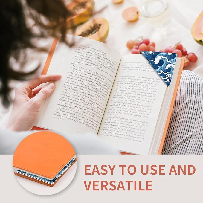Cute Leather Bookmarks, Fun Triangle Making Corner Bookmark, Book Accessories for Reading Book Lovers, Unbreakable Page Markers for Women Men Cute Blue Sea