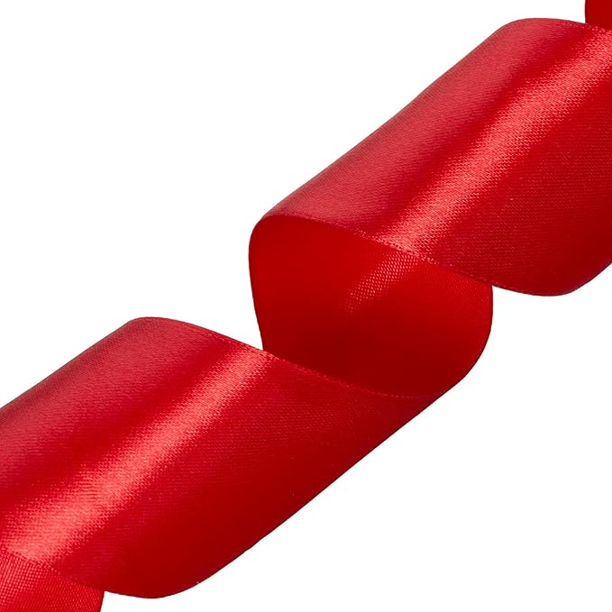 2 Inch Red Solid Satin Ribbon, 50 Yards Craft Fabric Ribbon for Gift Wrapping Floral Bouquets Wedding Party Decoration