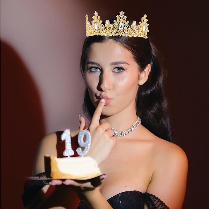 Didder Gold AB Rhinestone Princess Crown Birthday Tiara Prom Queen Tiaras and Crowns for Women and Girls Halloween Costume Headpiece Hair Accessories