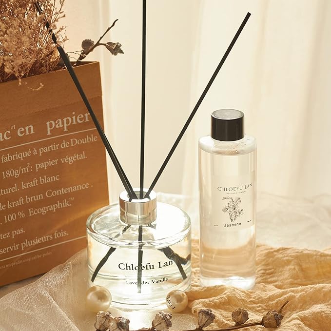 Chloefu LAN Jasmine Reéd Diffuser Refill Natural Essential Jasmine Oil 200ml/6.76 fl oz, Home & Office Decor Aromatherapy Diffuser Oil Gift Set