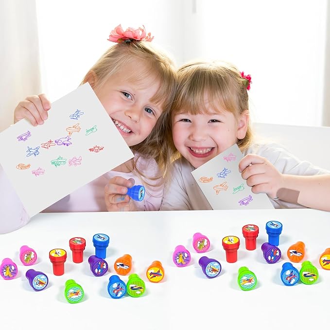 Cinrobiye 24 Pcs Airplane Stampers for Boys Girls, Aviation Party Supplies Favors, Classroom Rewards, Carnival Prizes, Goody Bag Pinata Fillers for Let’s Fly Travel Party