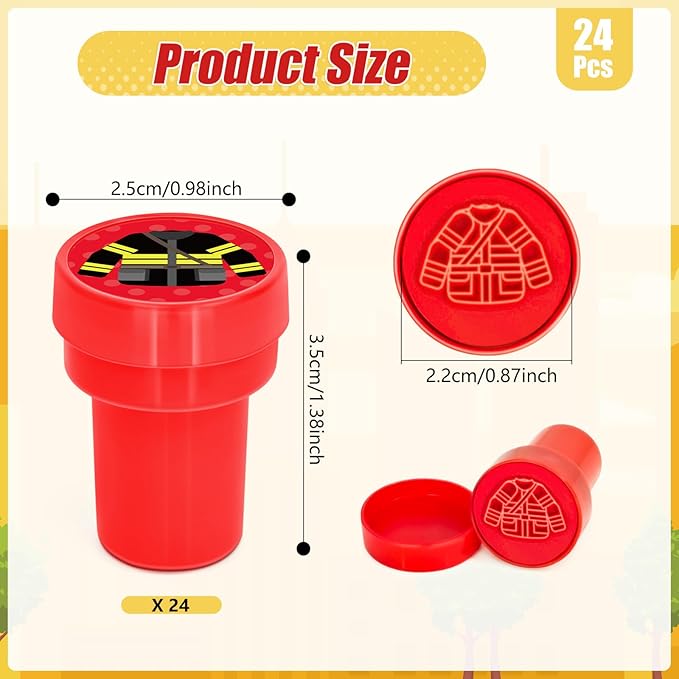 Cinrobiye 24 Pcs Fire Truck Party Stampers,Firefighter Party Supplies, Fire Fireman Birthday Party Favors, Classroom Rewards Carnival Prizes, Goodie Bag Pinata Fillers