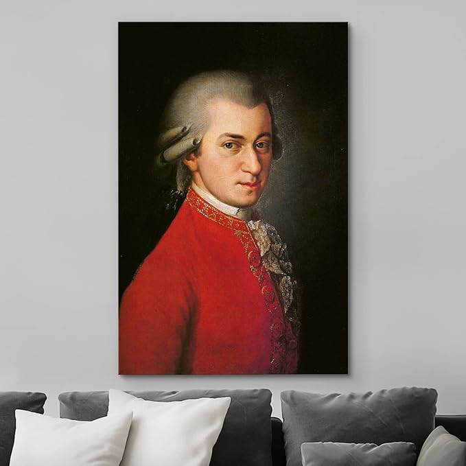 wall26 Canvas Print Wall Art Portrait of Wolfgang Amadeus Mozart People Pop Culture Historical Realism Famous Closeup Colorful Multicolor Classical for Living Room, Bedroom, Office - 24"x36"