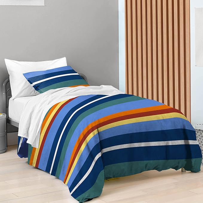 Saturday Park Vintage Stripe Full/Queen Duvet Cover & Sham Set - 3 Piece 100% Organic Cotton Duvet Set - GOTS & Oeko-TEX Certified