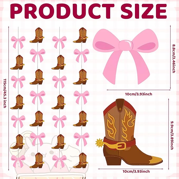 Boots or Bows Gender Reveal, 6 Pcs Boot Bows Party Decorations with 45.3 Inches Hanging Length for Western Theme Baby Shower