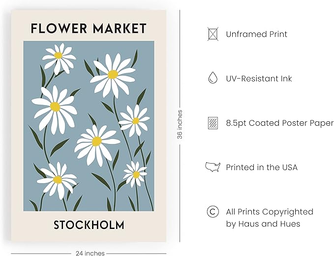 HAUS AND HUES Flower Market Poster, Danish Pastel Wall Art, Floral Prints and Posters, Aesthetic Pastel Room Decor (Unframed, 24" x 36")