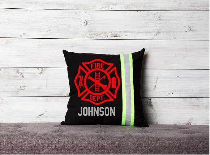 Firefighter Personalized Black Maltese Cross Pillow