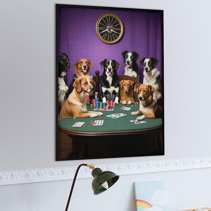 Wooden Puzzle - Dogs Playing Poker Jigsaw Puzzles，Wooden Puzzles for Adults 1000 Pieces Challenge Puzzles，Educational Games，Family Puzzles，Unique Gifts for Wall Art