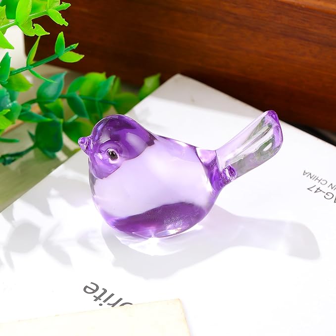 Ornalrist Crystal Purple Birds Figurines Home Decor, Glass Art Birds Collectible Figurines Paperweights Crystal Decor Gifts for Women Mom Friends (Purple)