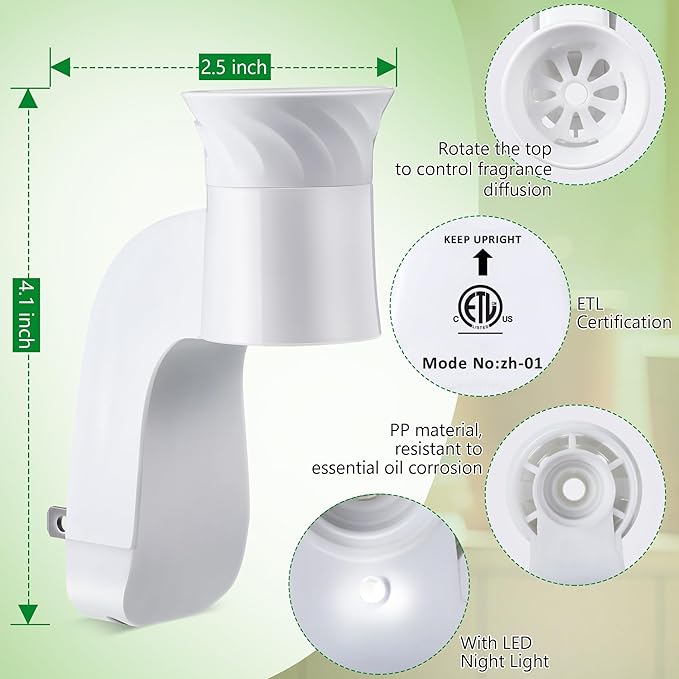 Saillong Wall Fragrance Plug in with Night Light Compatible with Bath and Body Works WallFlower Fragrance, with Rotary Plug Design Essential Oil Diffuser Plug for Home, Office (2 Pack)