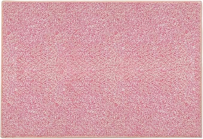 HDFK Bathroom Rugs | Non Slip Washable Bath Mats 2 Tone 30x20 Inches Plush Chenille Medium Pile Floor Mat | High Absorbency Pink and White | Modern Shower Rug for Home Decor