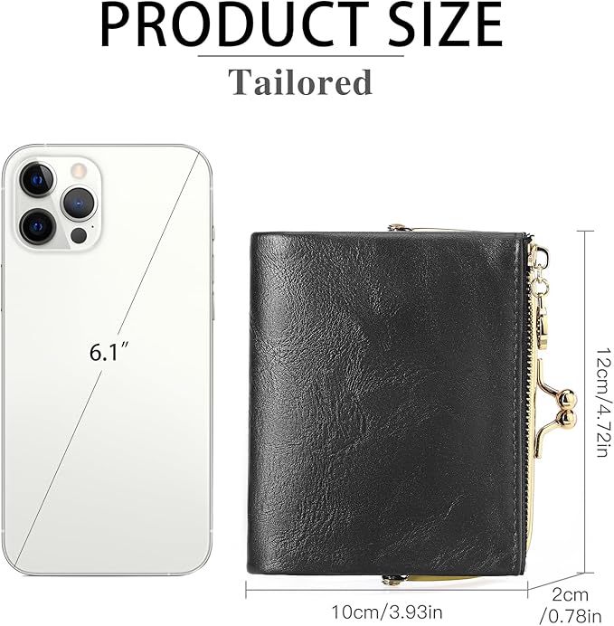 Wallet Women Small RFID Blocking Bifold Leather Wallets for Women Vintage Coin Purse With Zipper and Kiss Lock