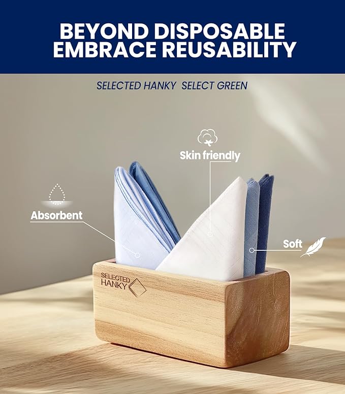 Selected Hanky 100% Pure Cotton Handkerchiefs with Stiching Assorted Color, 5 Colors