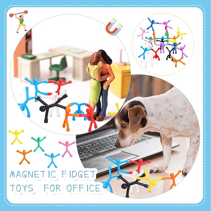 Jerify 50 Pcs Refrigerator Magnets Colorful Magnetic Men Fidget Toys Humanoid Mini Flexible Cute Toys for Refrigerator Door Office Fun Decorative Decoration, 10 Colors