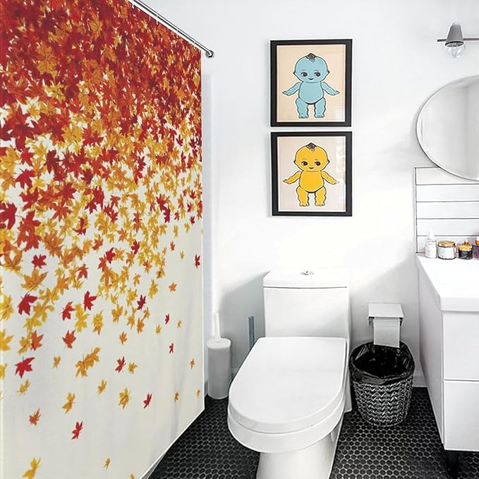 Fall Autumn Shower Curtain Maple Leaves Orange Red Leaf Harvest Waterproof Washable Fabric Bathroom Shower Curtains for Bathroom Decorations Home Indoor Decor 56x72Inch
