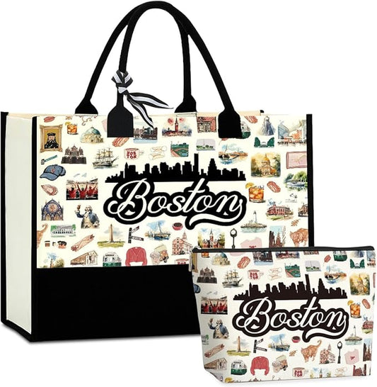 Boston Dallas Washington DC San Francisco Los Angeles China Travel Tote Bag Makeup Bag Set