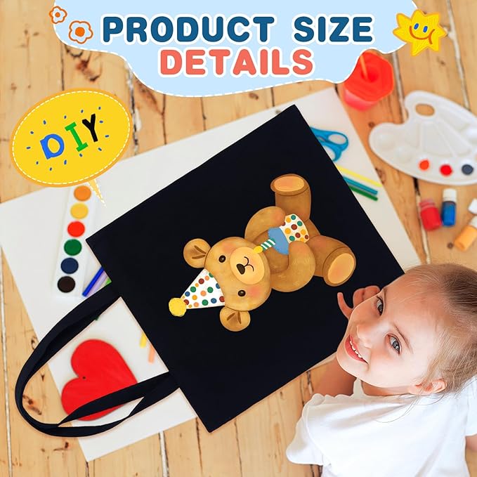 FF Sgdfc 2 Pcs Canvas Tote Bags, Natural Color Tote Bags 15 x 16 inch Sustainable Eco Friendly reusable, for Grocery Bags, DIY Gift Bags, Shopping Bags (Black)