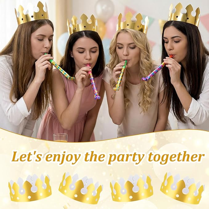 200pcs Gold Paper Crowns Bulk,Classic Style King Crown Princess Hats for Adults Birthday Celebration Party Supplies