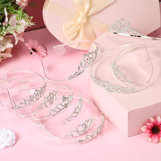 Lyrow 30 Pcs Tiara Crowns for Women Bulk Elegant Princess Rhinestone Crown with Combs Crystal Queen Tiaras with Comb Headband Silver Princess Tiaras for Birthday Wedding (Delicate Style)