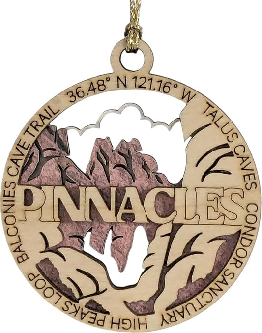 Pinnacles National Park Handcrafted Wood Ornament - 3" Round Laser Cut Christmas Decoration with Talus Caves Scene