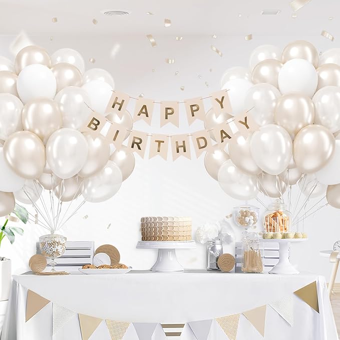 60pcs Double Stuffed Pearl Balloons 12inch, Pearl White Balloons, White Latex Balloon for Wedding Bridal Baby Shower Birthday Party Decorations