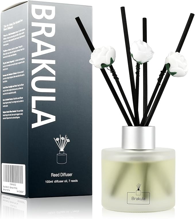 Brakula Reed Diffuser Set, Bamboo Scented， Reed diffusers for Home， Home Fragrance Diffuser with 7 Reed Sticks for Room/Bathroom Decor 3.38 fl oz (Bamboo)