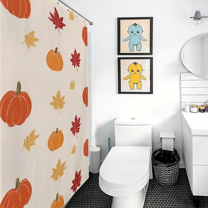 Fall Thanksgiving Pumpkin Shower Curtain Waterproof Washable Fabric Bathroom Shower Curtains for Bathroom Decorations Home Indoor Decor 56x72Inch