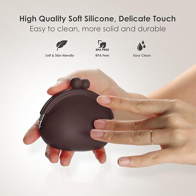 Coin Purse for Women – Silicone Small Coin Pouch with Kiss Lock for Coins, Keys, Lipstick, and Earphones – Mini Cute Change Purse, Coin Purse & Pouch for Daily Life, Cars, Travel, Party (Coffee)