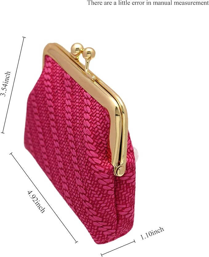 Coin Purse Vintage Bag Lock Wallet Buckle Kiss Lock change purse change holder wallet coin Leather coin wallet(A Rose red)