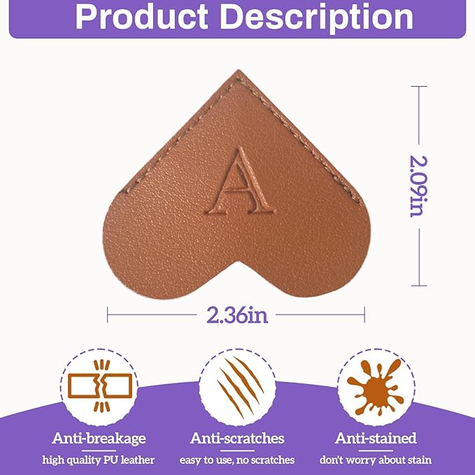 MOTEERLLU Personalized Leather Heart Bookmark with Initials, Cute Custom Corner Bookmarks for Reading Women, Men, Kids, Teachers, Book Lovers Gifts(Brown O)