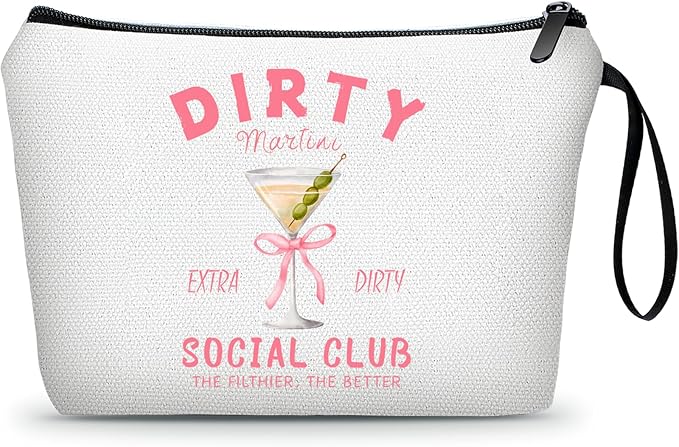 Dirty Martini Gift Cocktail Funny Unique Birthday Drink Accessories for Women Female Coworker Friend Sister Bartender Mixologist Alcohol Lover Makeup Cosmetic Bag Valentine's day