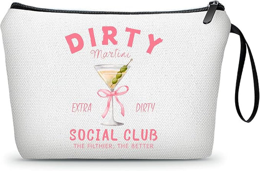 Dirty Martini Gift Cocktail Funny Unique Birthday Drink Accessories for Women Female Coworker Friend Sister Bartender Mixologist Alcohol Lover Makeup Cosmetic Bag Valentine's day