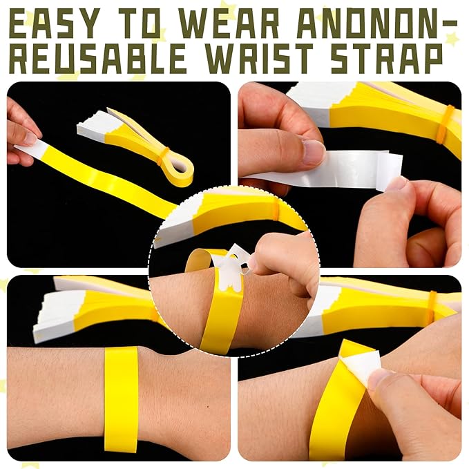 Tudomro 1200 Pack Plastic Paper Wristbands for Events Neon Party Wrist Bands Colored Waterproof Concert Identification Hand Bands Lightweight Adhesive Wristband(Yellow)