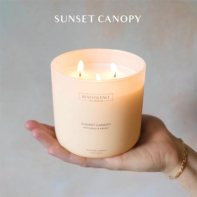 Patchouli & Ebony – Benevolence LA 3-Wick Fall Scented Candle for Home | 15oz, 50-Hour Burn | Natural Soy Wax | Warm & Grounding Home Fragrance | Malibu Sands Collection – Gift for Women & Men